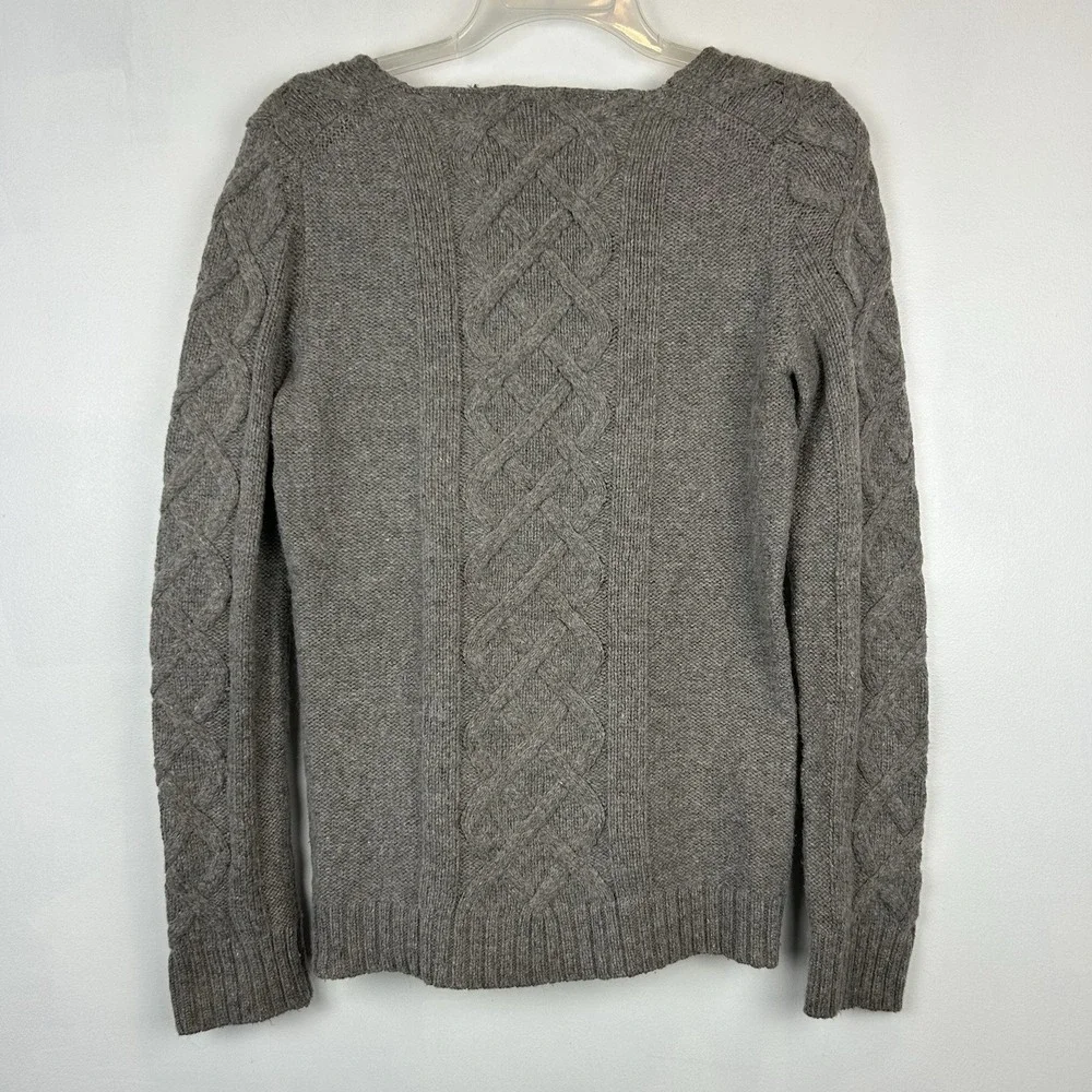 Gap Sweater Womens Small Gray Cable Knit Alpaca Wool Blend Pullover V Neck